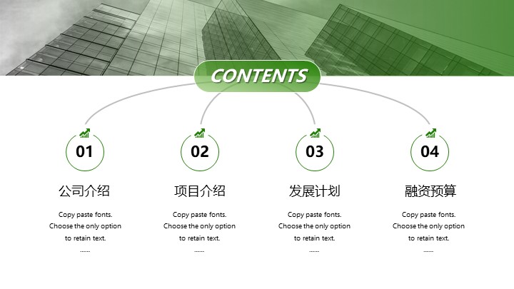 高端绿色渐变商业计划书PPT模板 - 动态招商融资项目PowerPoint
