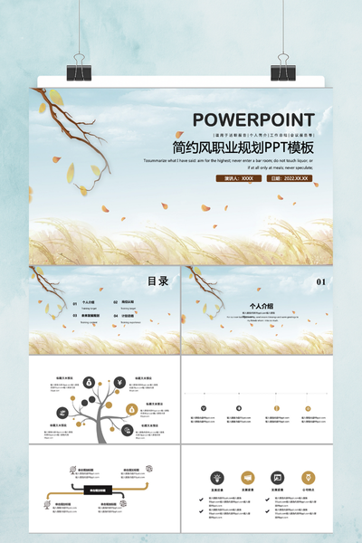 简约风职业规划PPT模板 - 个人述职报告与工作总结