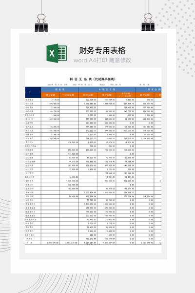科目汇总表Excel模板 - 财务会计通用账本下载