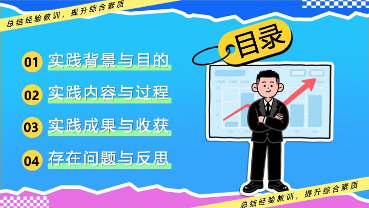 青春活力孟菲斯风大学生暑期实践报告PPT模板