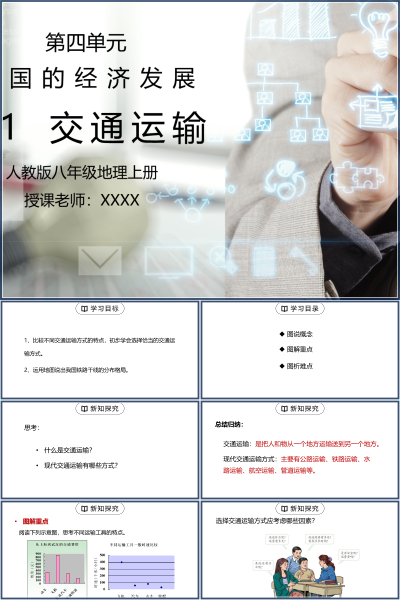 人教版八年级地理上册第四单元《中国的经济发展-交通运输》PPT模板