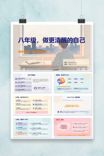 八年级道德与法治开学第一课八年级做更清醒的自己PPT模板
